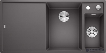 Кухонная мойка Blanco Axia III 6 S (темная скала, правая, разделочный столик ясень, с клапаном-автоматом InFino) - фото