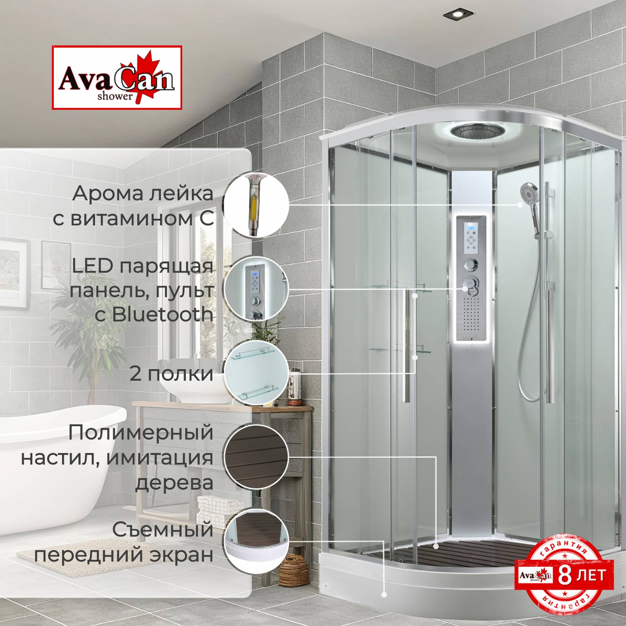 Душевая кабина EM2090LEDT прозрачная - фото2