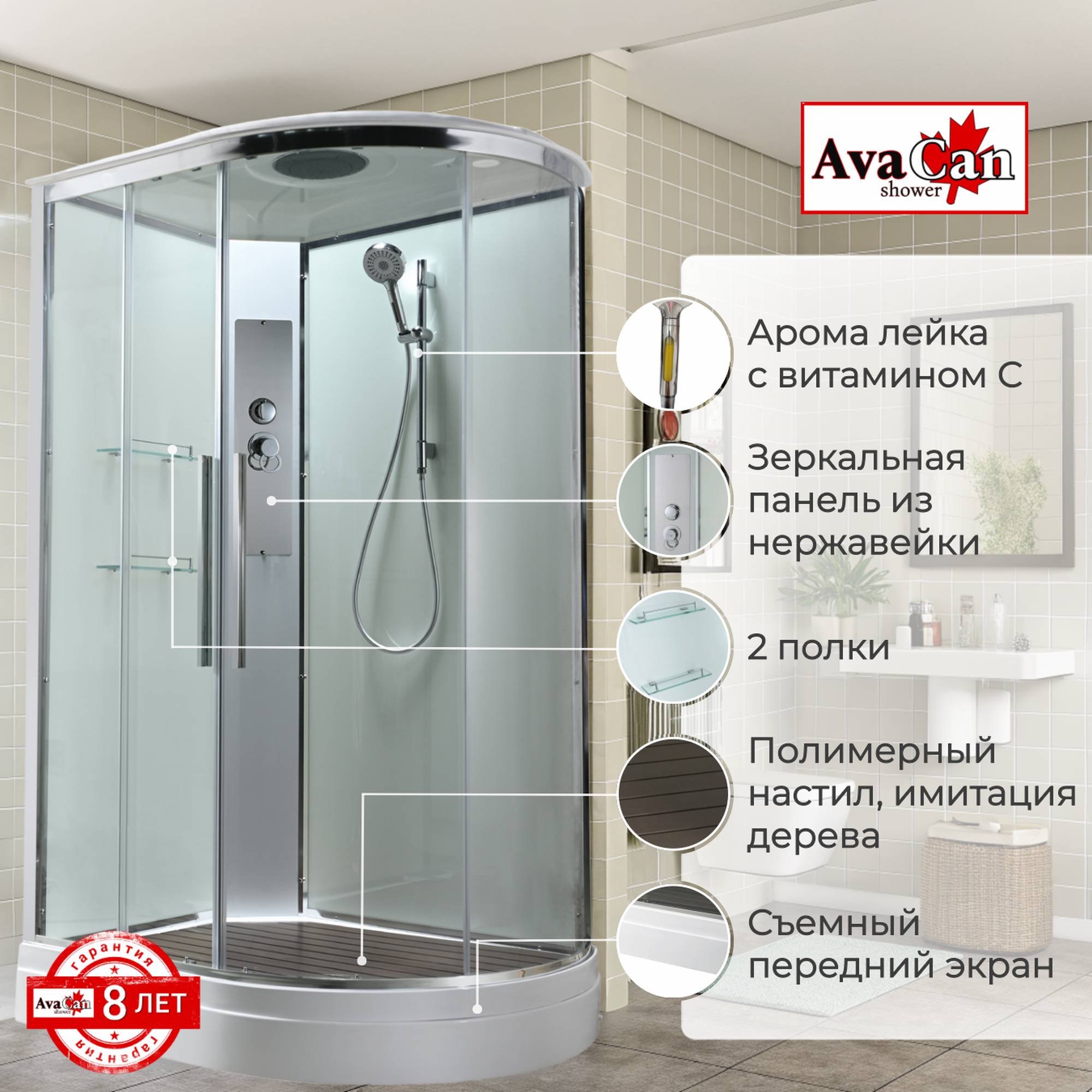 Душевая кабина AvaCan EM2912LT стандартная прозрачная - фото2