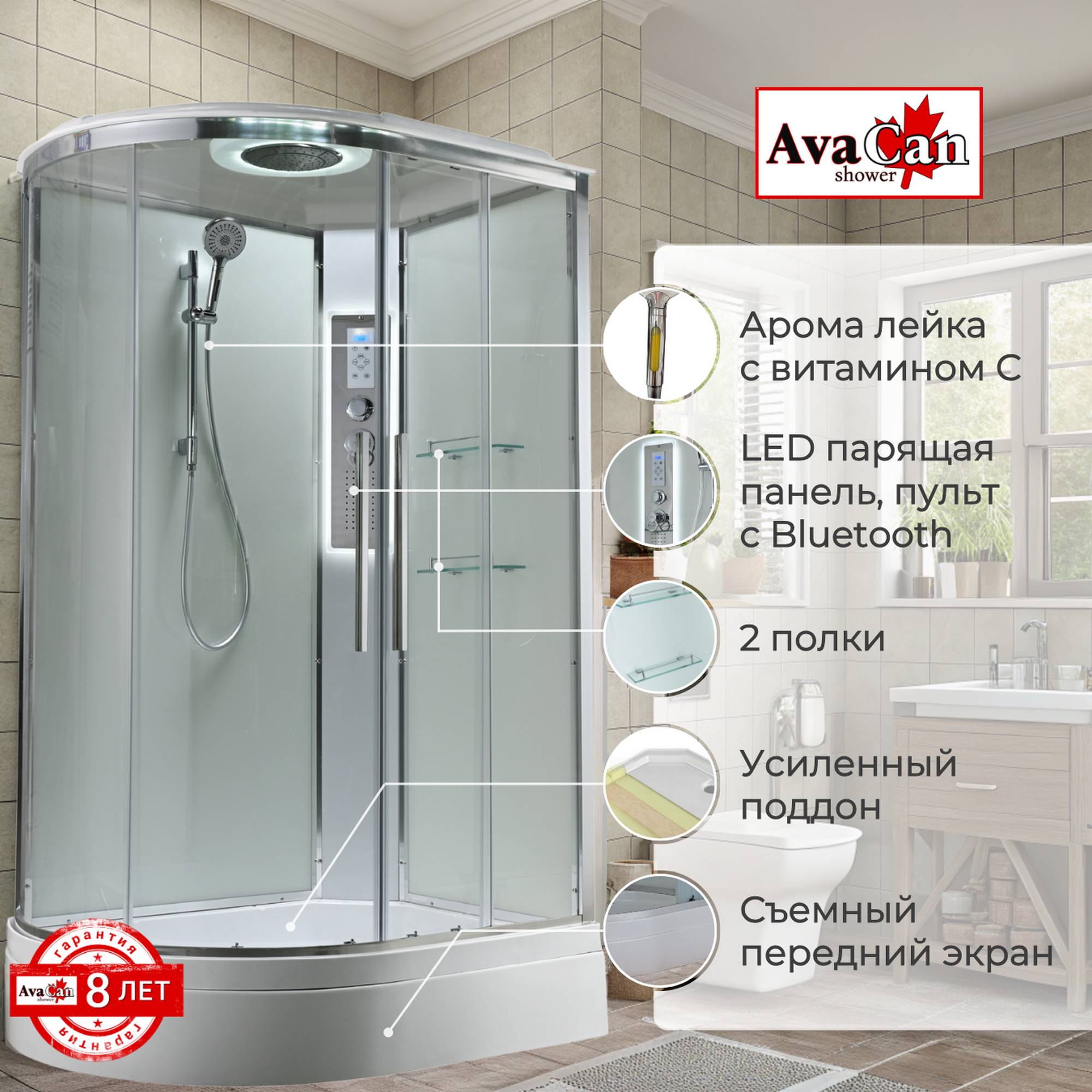 Душевая кабина EM3912RLEDT прозрачная - фото2