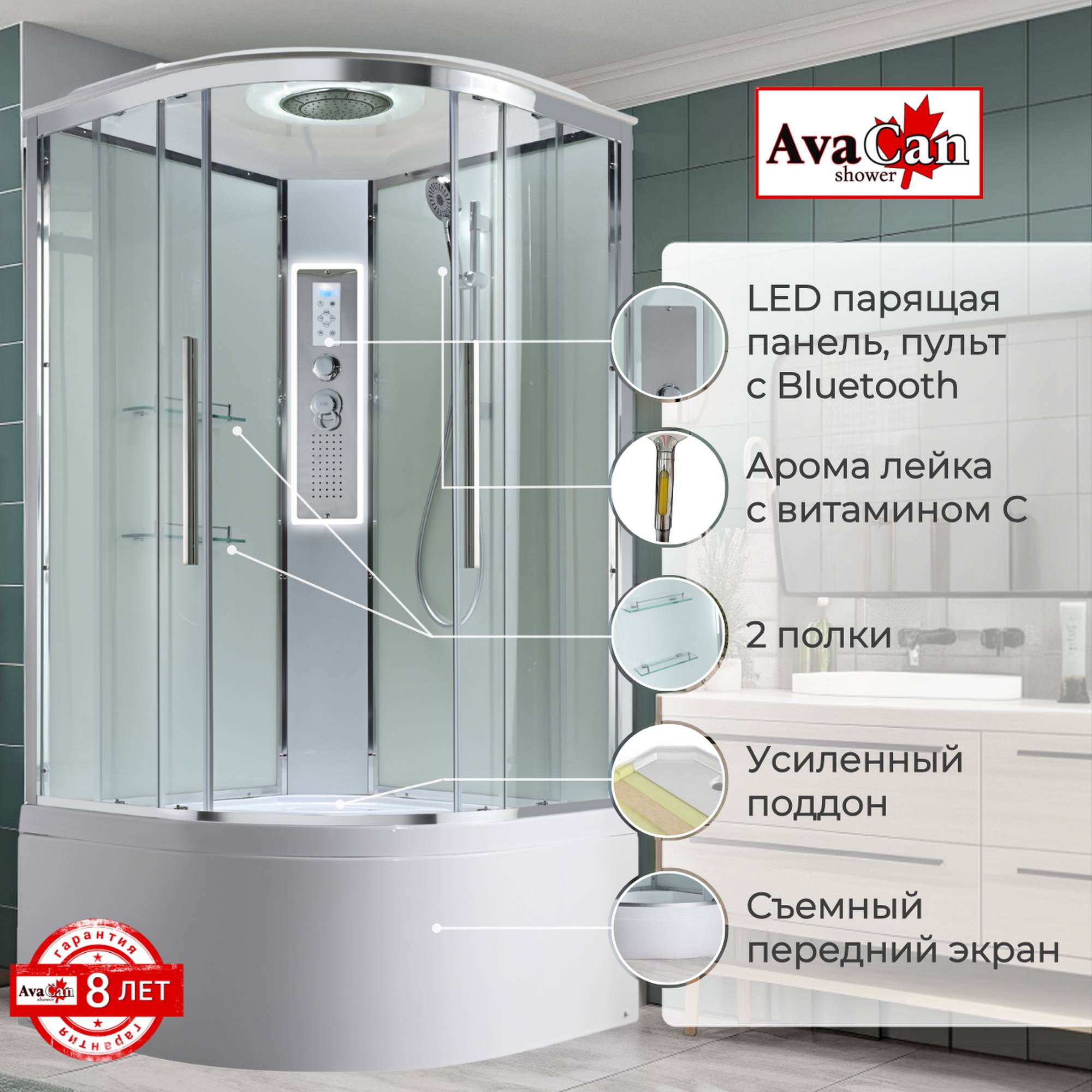 Душевая кабина EM5011LEDT прозрачная - фото2