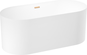 Отдельностоящая акриловая ванна Wellsee Chalice Perfection 166x77 матовая белая, слив золото - фото
