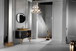 Мебель для ванной Antonio Valanti NeoArt Золотая раковина с черной тумбой и с зеркалом - фото