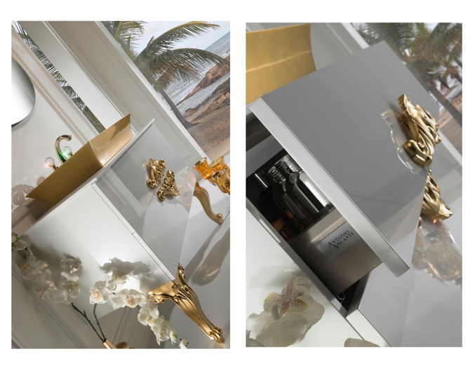 Мебель для ванной Antonio Valanti NeoArt Золотая раковина с белой тумбой и с зеркалом