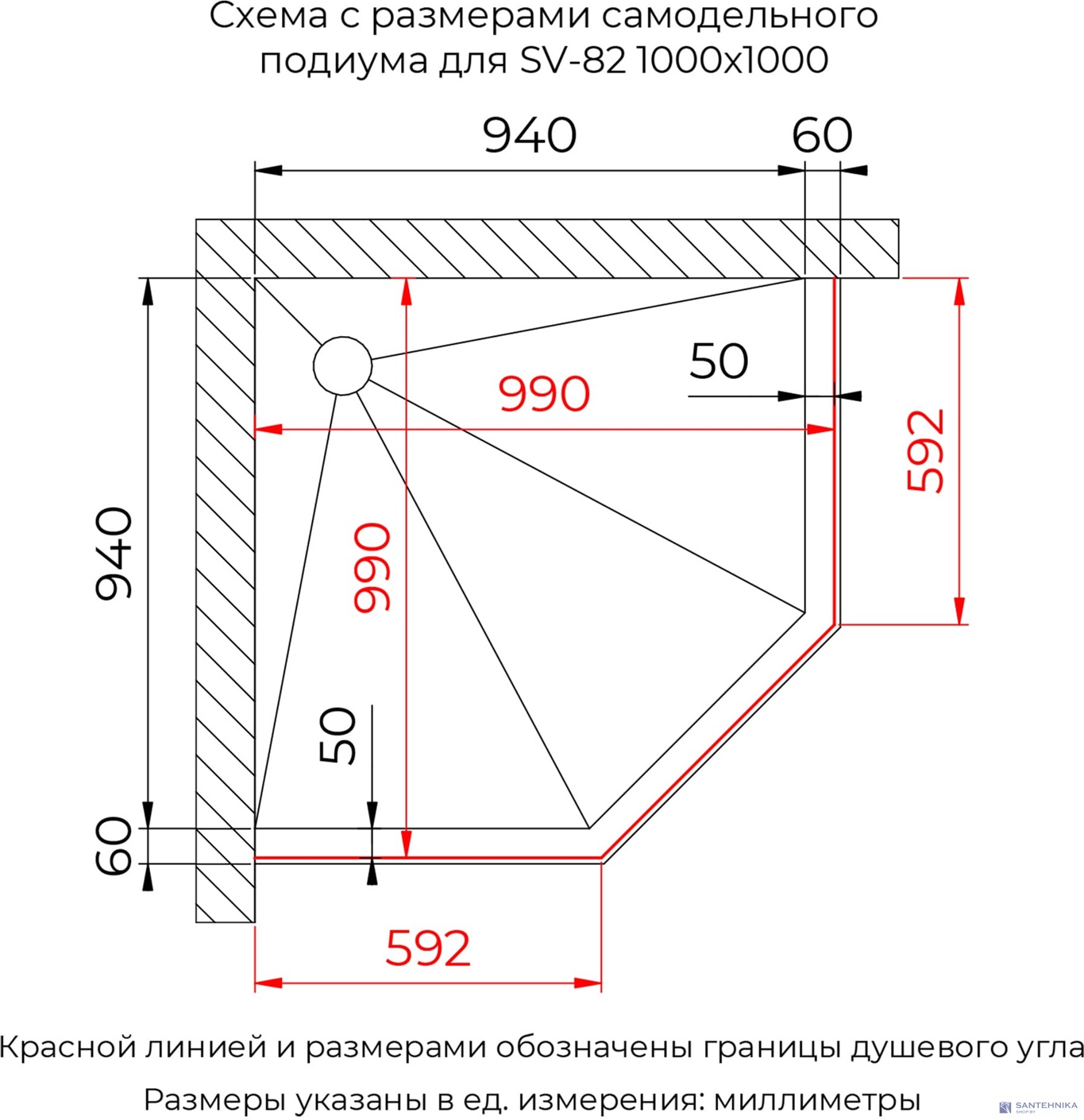 Душевой угол трапеция RGW SV-82Gr L 100х100 см (33328200-310L)