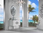 Мебель для ванной Antonio Valanti NeoArt Раковина хрустальная с белой тумбой и с зеркалом - фото