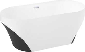 Отдельностоящая акриловая ванна Wellsee Croquis 166x77 чёрно-белая, слив хром - фото