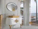 Мебель для ванной Antonio Valanti NeoArt Золотая раковина с белой тумбой и с зеркалом - фото