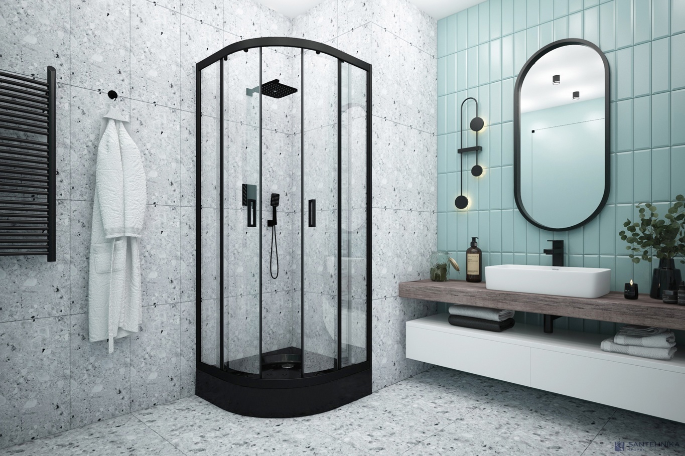 Душевоу угол Метакам Classic Black 80*80 (прозрачное стекло)