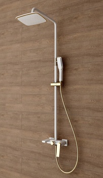 Душевая стойка Boheme Venturo с наливом в ванну с душевым гарнтитуром и смесителем в комплекте, белый-золото - фото2