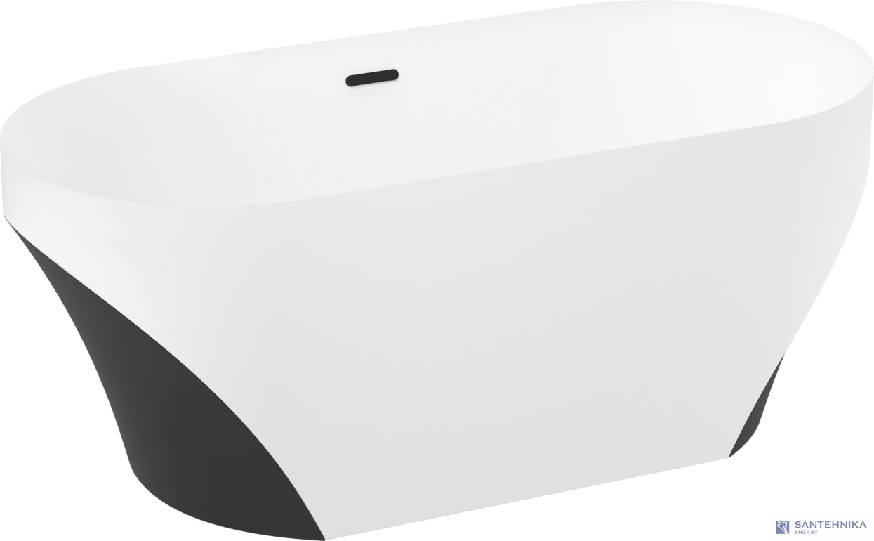 Отдельностоящая акриловая ванна Wellsee Croquis 166x77 чёрно-белая, сифон чёрный