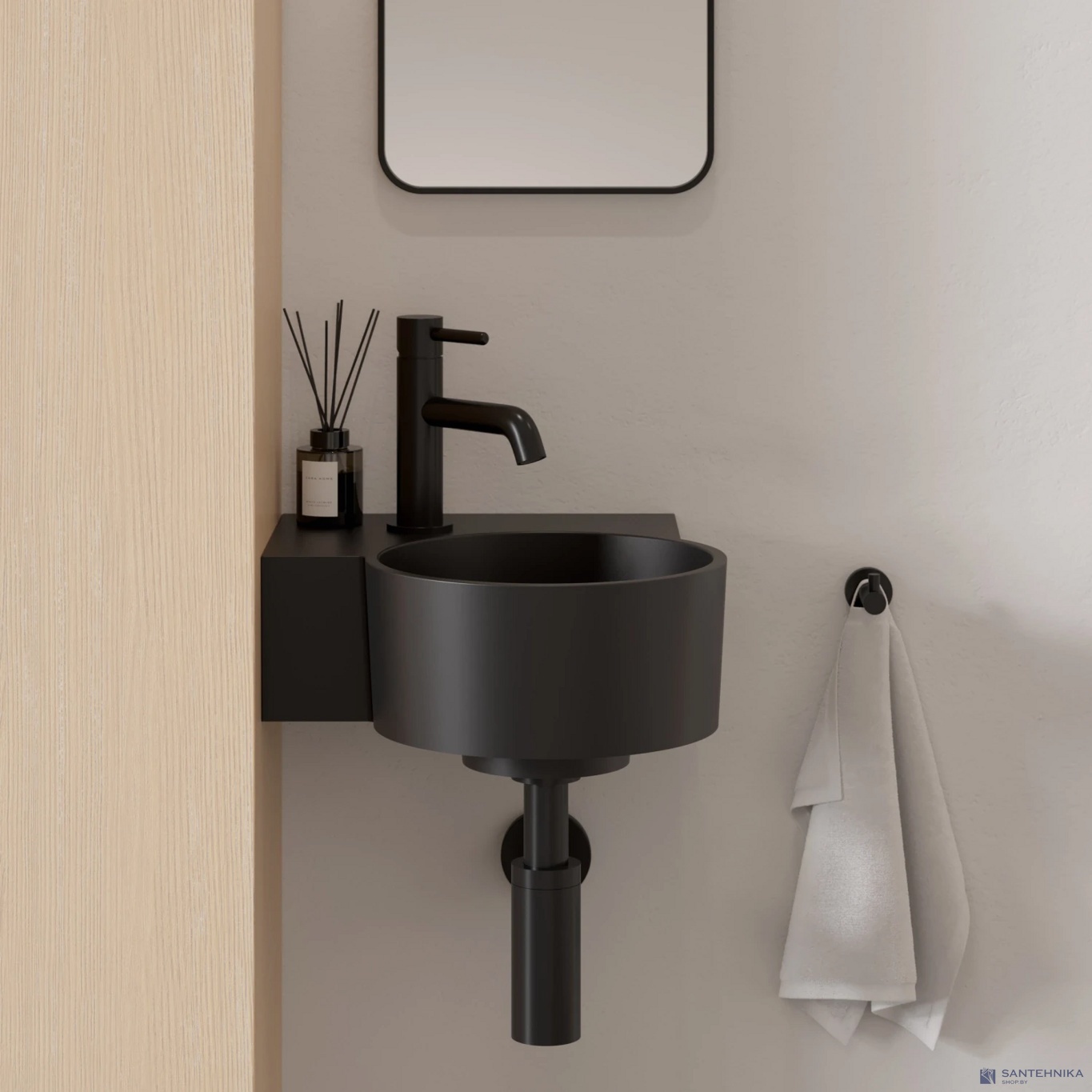 Умывальник Omnires Obo M+ левый 33х34 см, черный