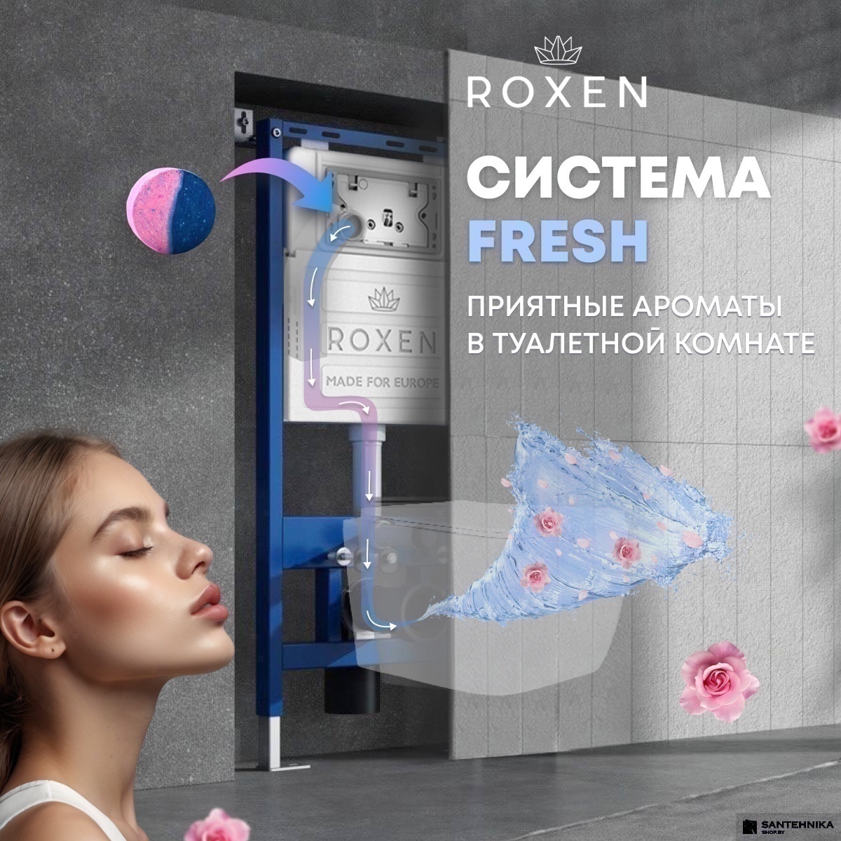 Комплект 4 в1 инсталляции для подвесного унитаза Roxen StounFix Dual Fresh 826157