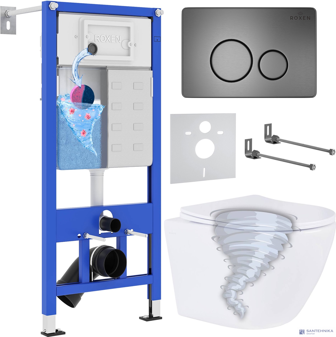 Комплект 6 в1 инсталляции и подвесного унитаза Roxen StounFix Dual Fresh 868439