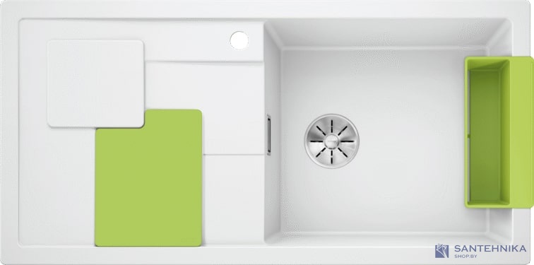 Кухонная мойка Blanco Sity XL 6 S (белый, аксессуары киви, с отводной арматурой InFino®)