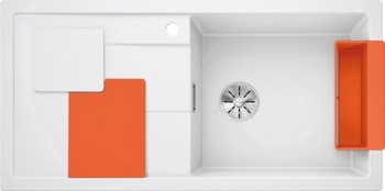 Кухонная мойка Blanco Sity XL 6 S (белый, аксессуары апельсин, с отводной арматурой InFino®) - фото