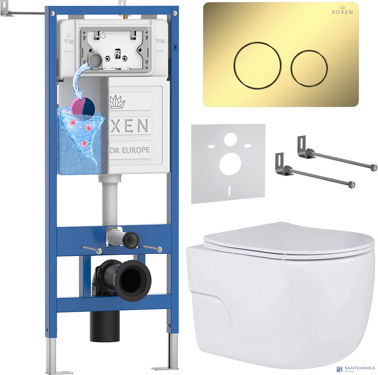 Комплект 6 в1 инсталляции и подвесного унитаза Roxen StounFix Dual Fresh 868474