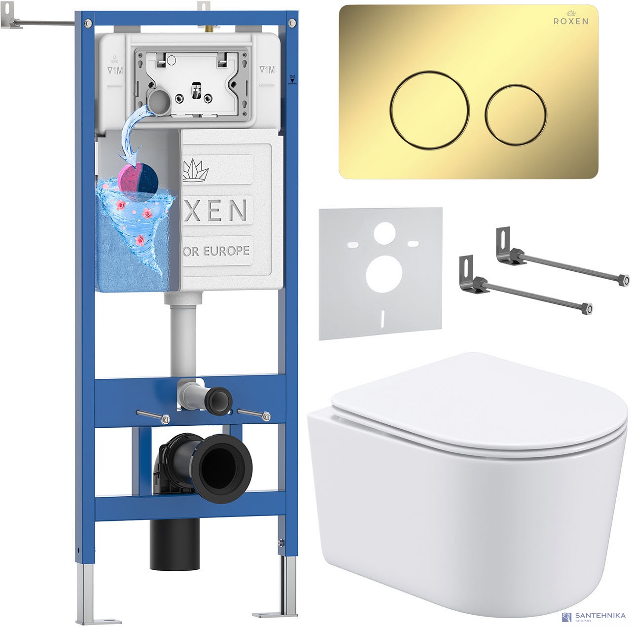Комплект 6 в1 инсталляции и подвесного унитаза Roxen StounFix Dual Fresh 868468