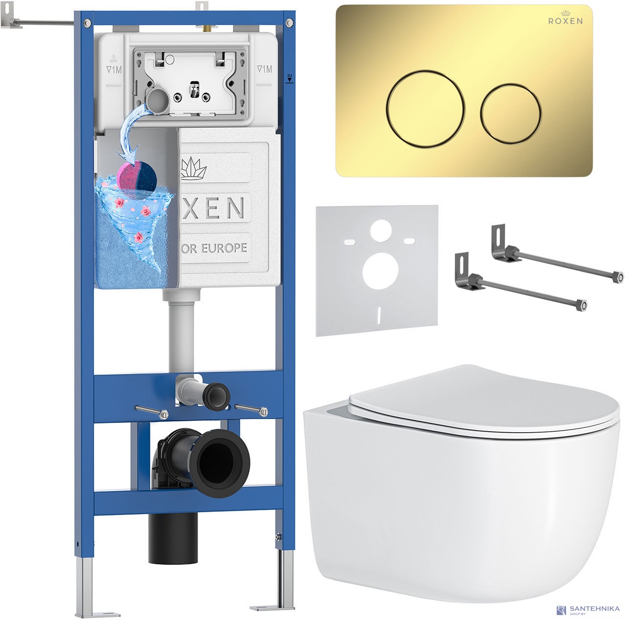Комплект 6 в1 инсталляции и подвесного унитаза Roxen StounFix Dual Fresh 868476