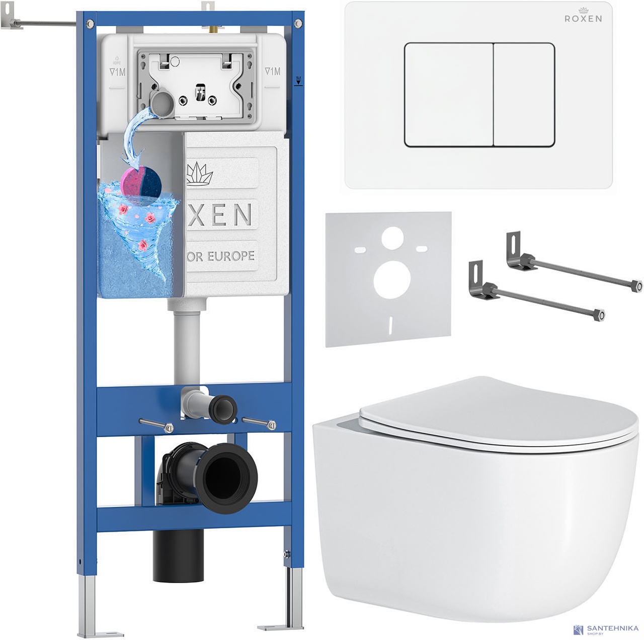 Комплект 6 в1 инсталляции и подвесного унитаза Roxen StounFix Dual Fresh 868536