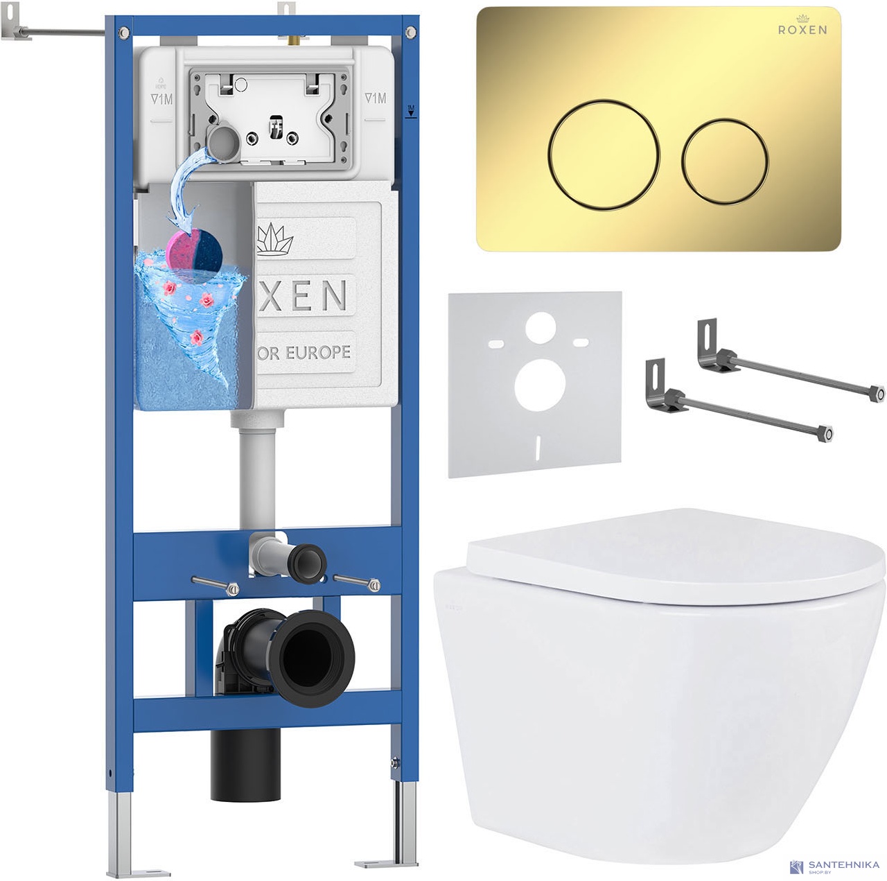 Комплект 6 в1 инсталляции и подвесного унитаза Roxen StounFix Dual Fresh 868480