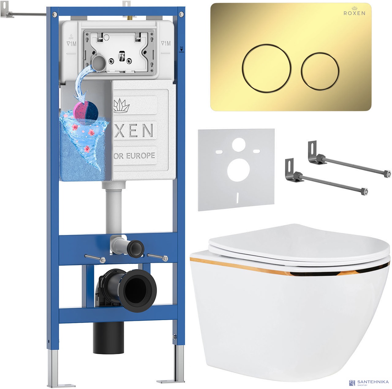 Комплект 6 в1 инсталляции и подвесного унитаза Roxen StounFix Dual Fresh 868483