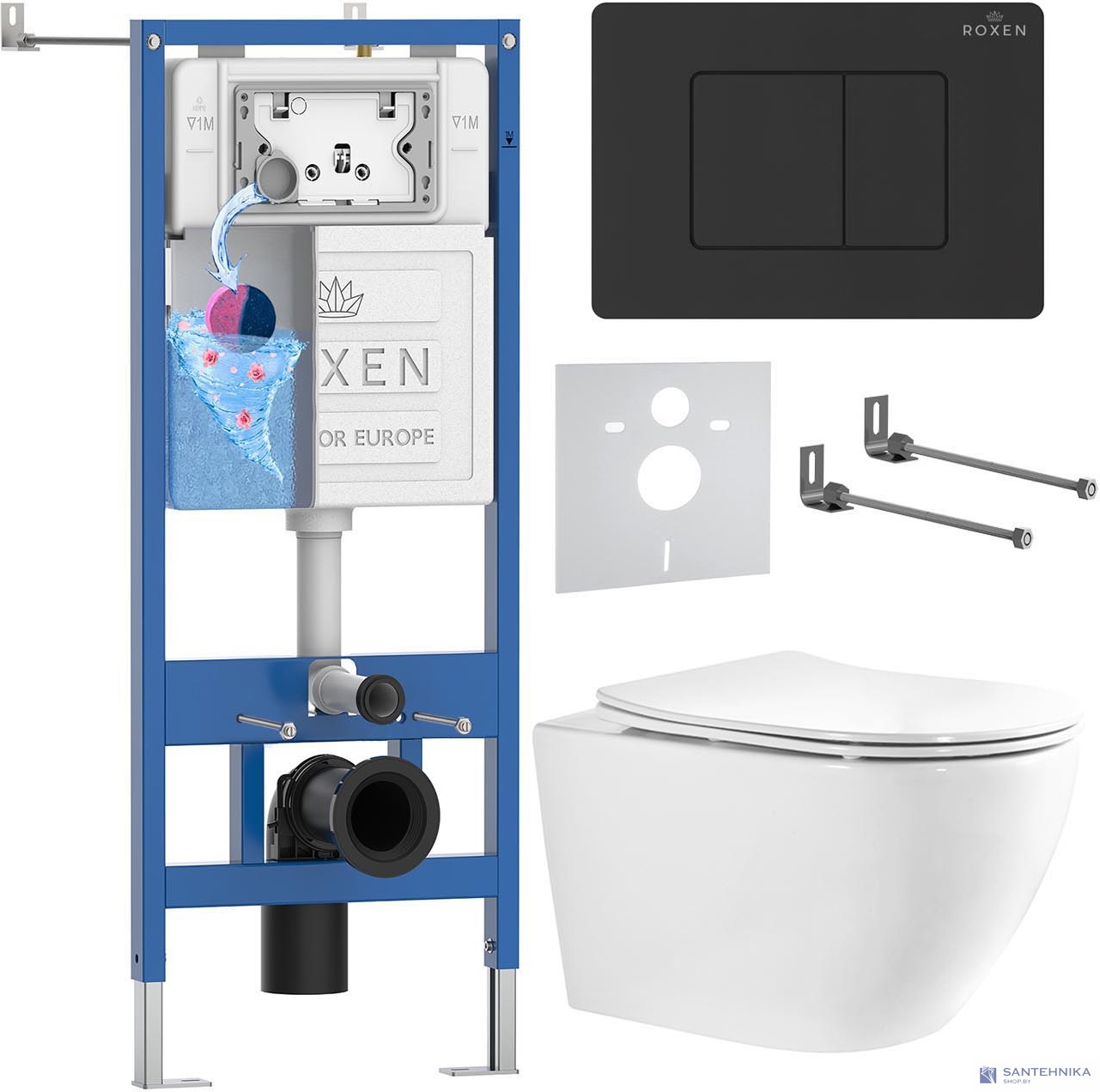 Комплект 6 в1 инсталляции и подвесного унитаза Roxen StounFix Dual Fresh 868452