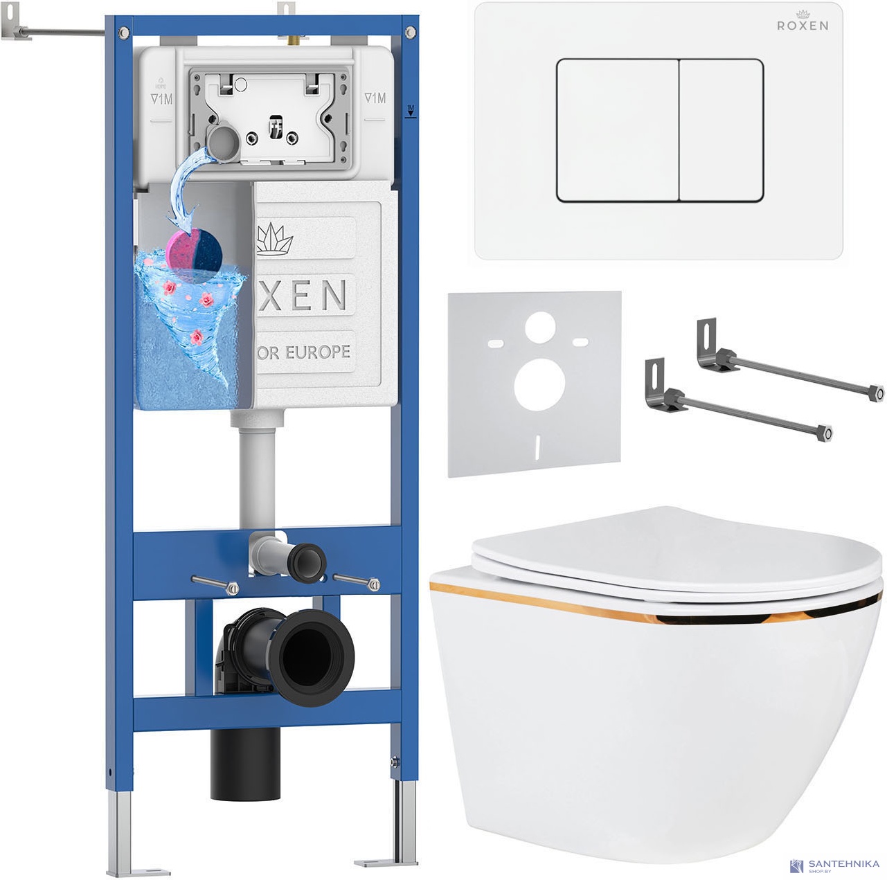 Комплект 6 в1 инсталляции и подвесного унитаза Roxen StounFix Dual Fresh 868553