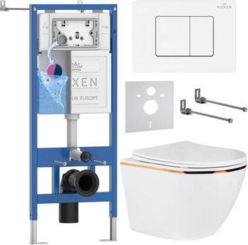 Комплект 6 в1 инсталляции и подвесного унитаза Roxen StounFix Dual Fresh 868553 - фото