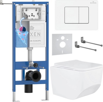 Комплект 6 в1 инсталляции и подвесного унитаза Roxen StounFix Dual Fresh 868532 - фото