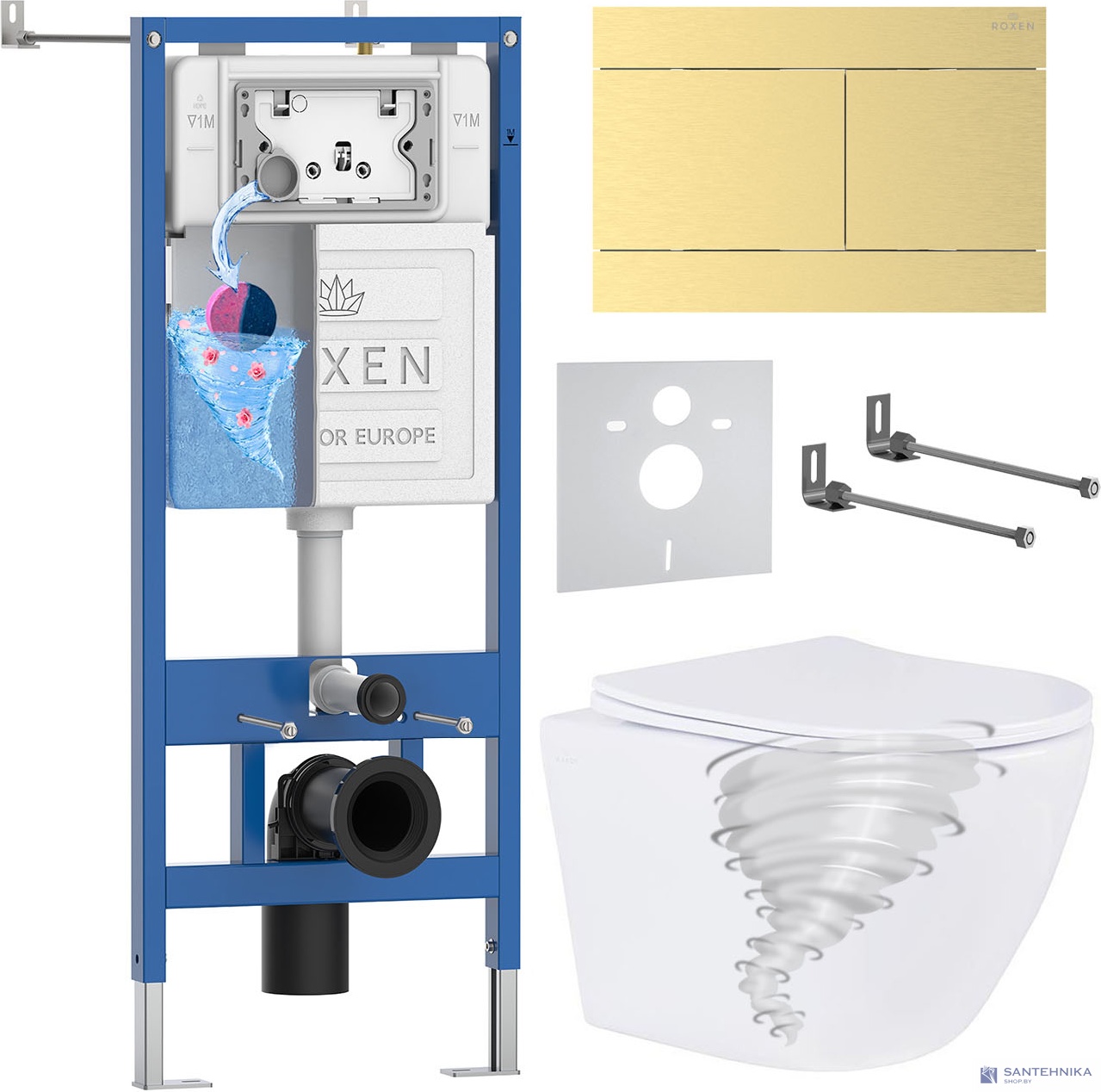 Комплект 6 в1 инсталляции и подвесного унитаза Roxen StounFix Dual Fresh 868640
