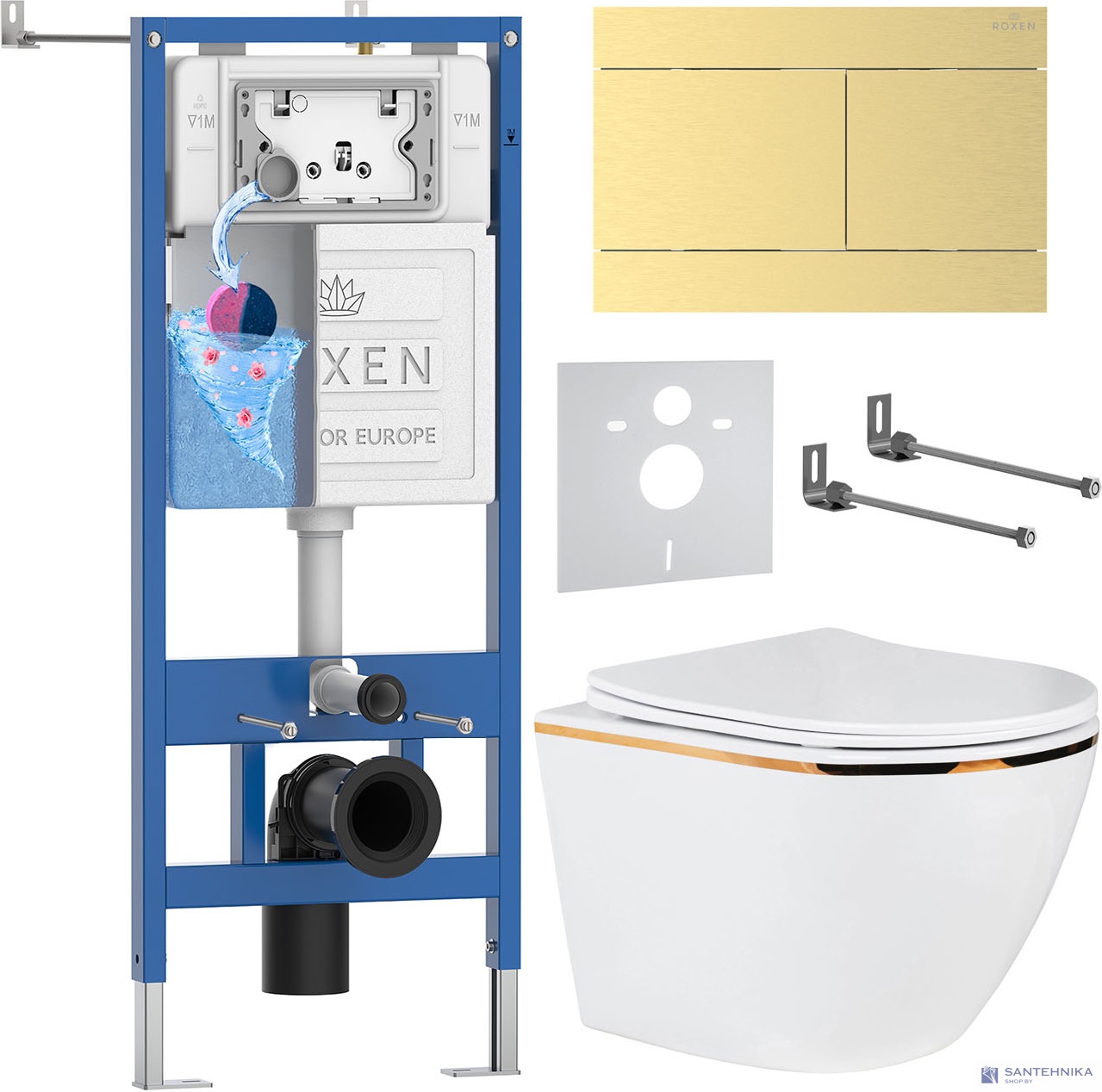 Комплект 6 в1 инсталляции и подвесного унитаза Roxen StounFix Dual Fresh 868646