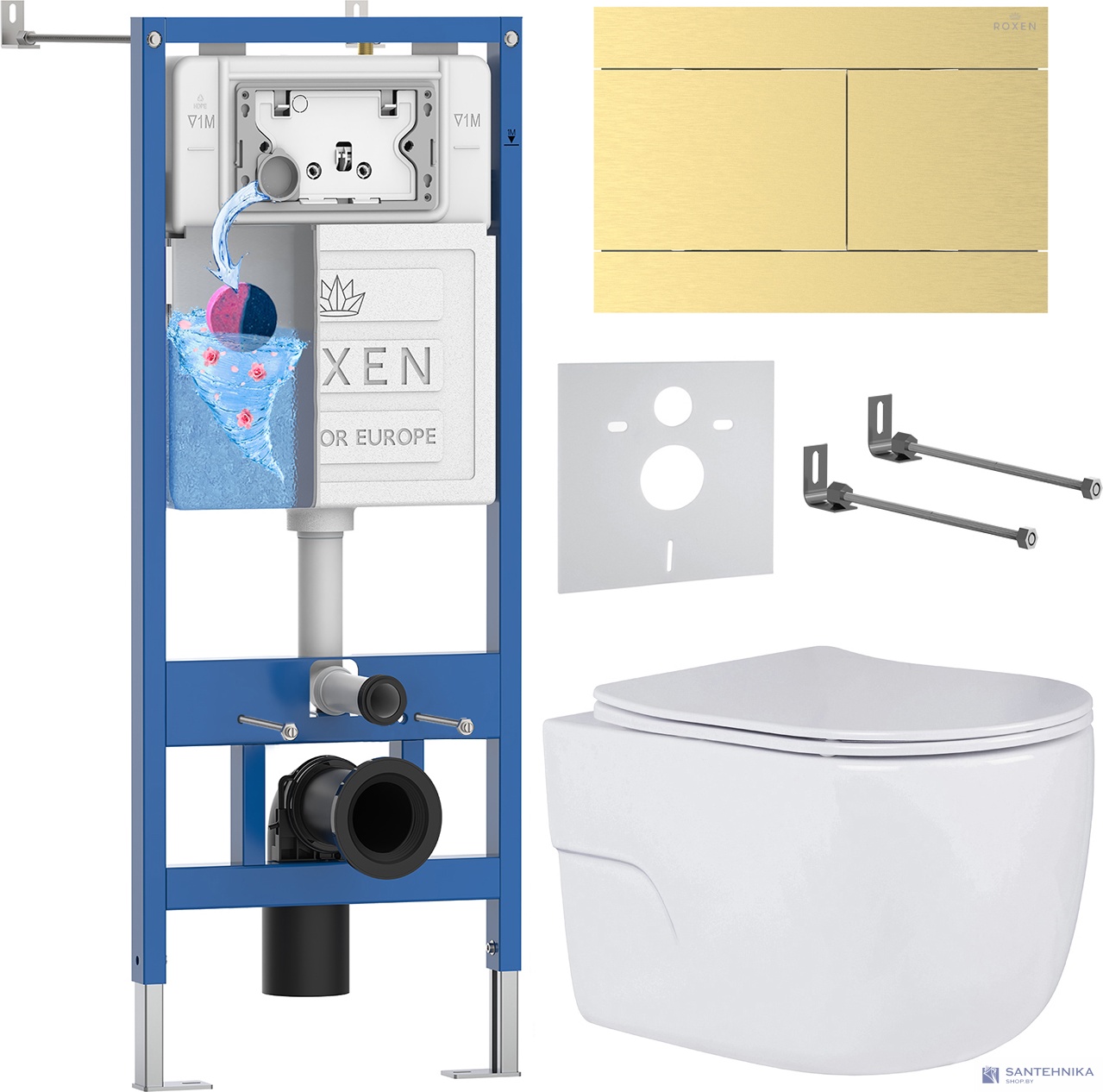 Комплект 6 в1 инсталляции и подвесного унитаза Roxen StounFix Dual Fresh 868633