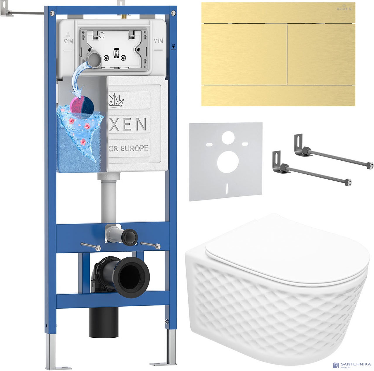 Комплект 6 в1 инсталляции и подвесного унитаза Roxen StounFix Dual Fresh 868653