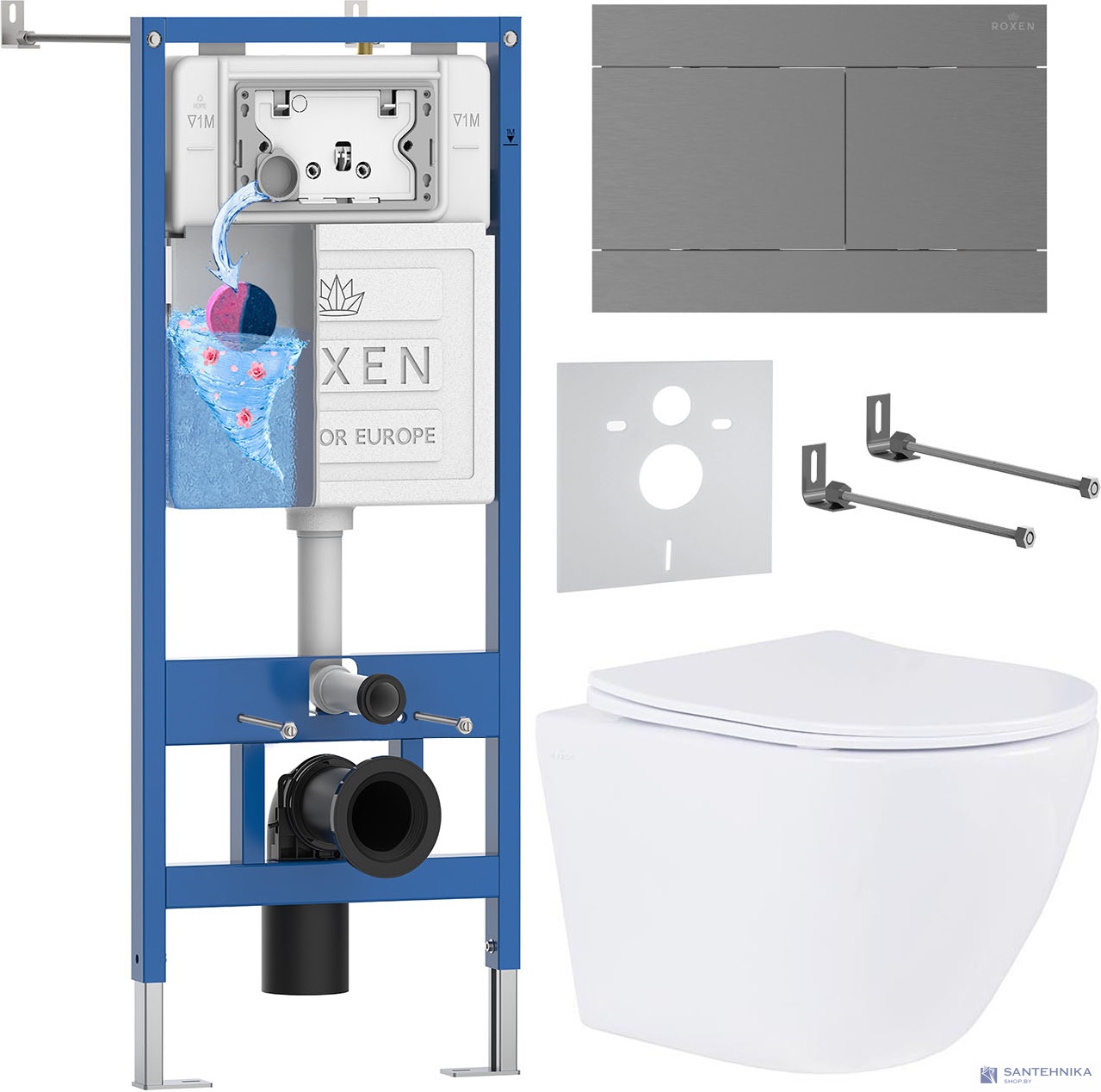 Комплект 6 в1 инсталляции и подвесного унитаза Roxen StounFix Dual Fresh 868609
