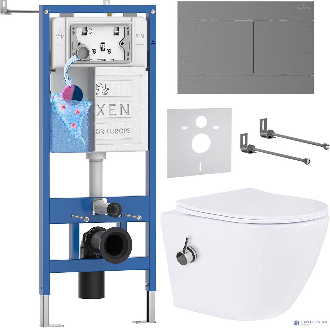 Комплект 6 в1 инсталляции и подвесного унитаза Roxen StounFix Dual Fresh 868619