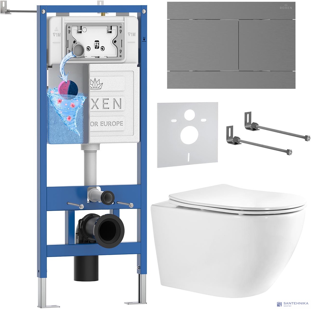 Комплект 6 в1 инсталляции и подвесного унитаза Roxen StounFix Dual Fresh 868461