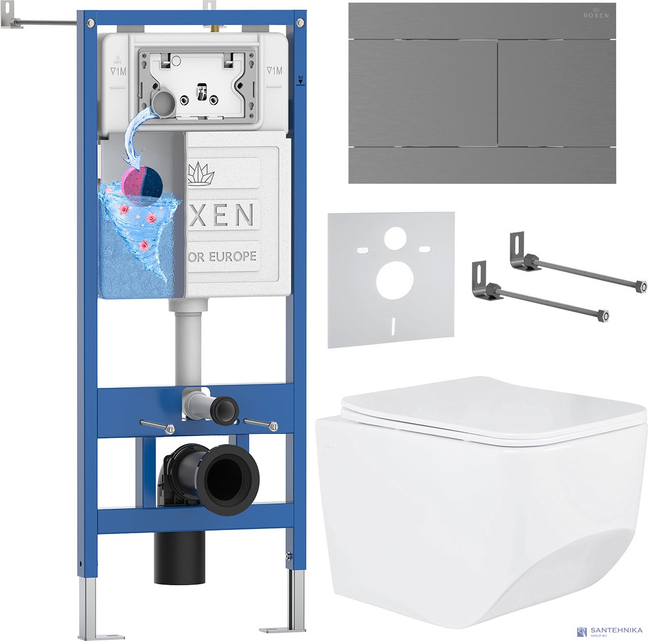 Комплект 6 в1 инсталляции и подвесного унитаза Roxen StounFix Dual Fresh 868602