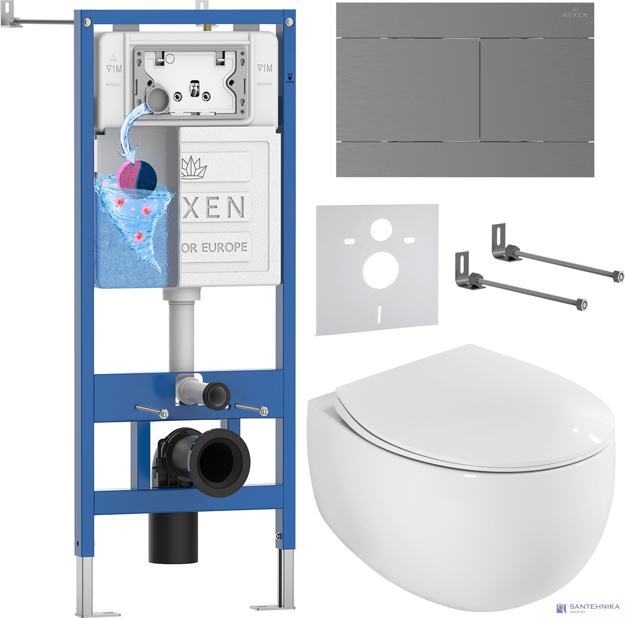 Комплект 6 в1 инсталляции и подвесного унитаза Roxen StounFix Dual Fresh 868608