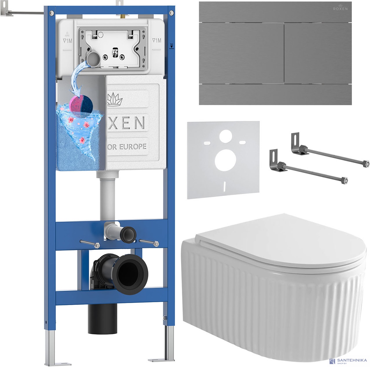 Комплект 6 в1 инсталляции и подвесного унитаза Roxen StounFix Dual Fresh 868620