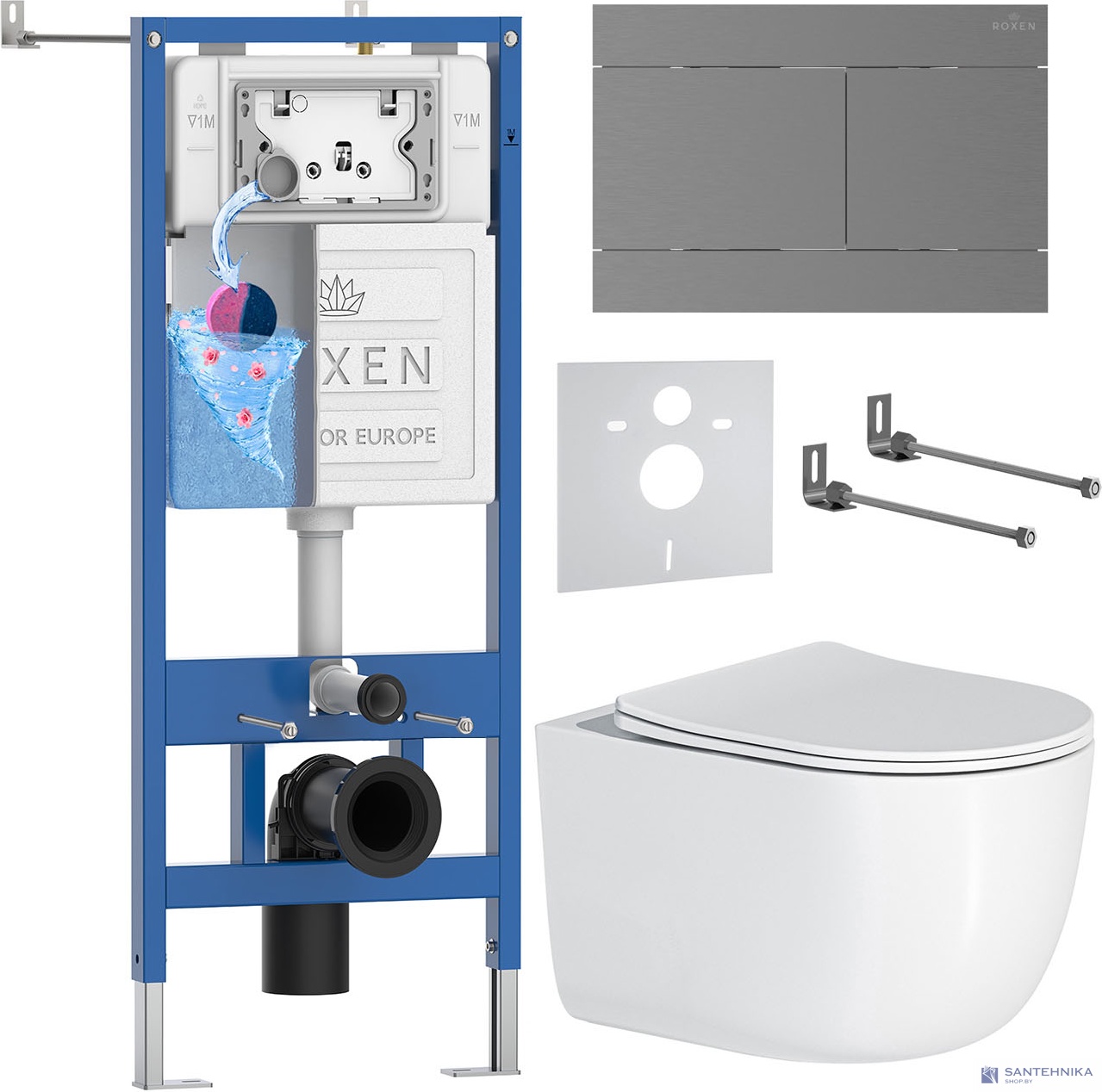 Комплект 6 в1 инсталляции и подвесного унитаза Roxen StounFix Dual Fresh 868604