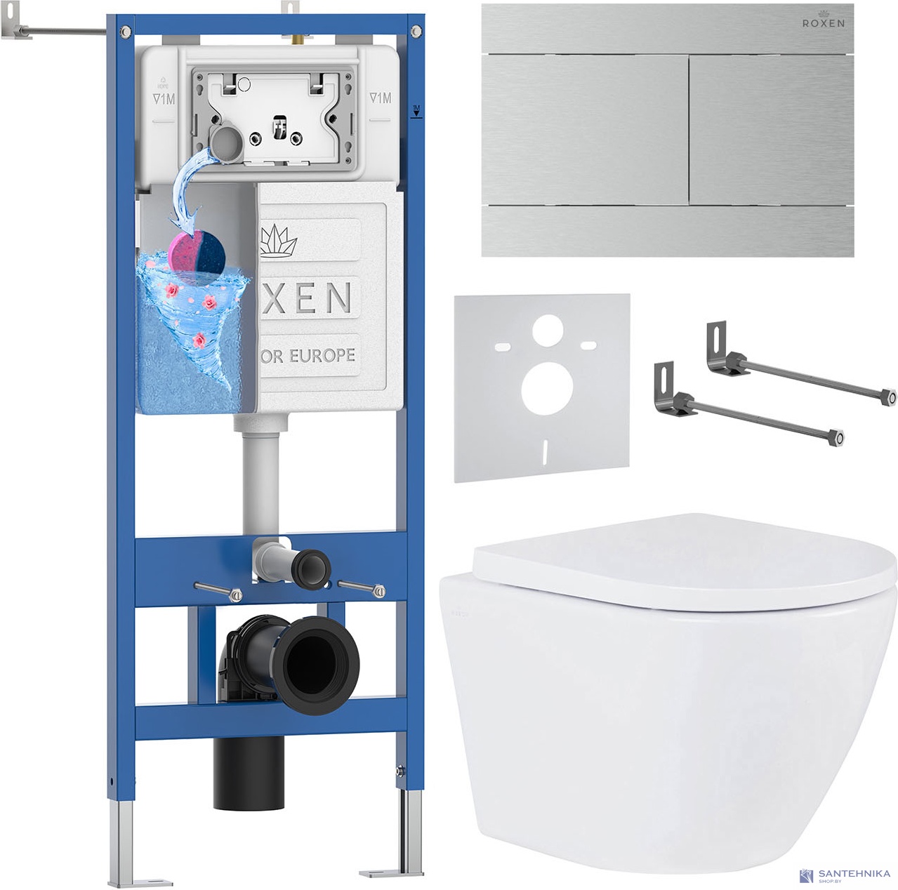 Комплект 6 в1 инсталляции и подвесного унитаза Roxen StounFix Dual Fresh 868580