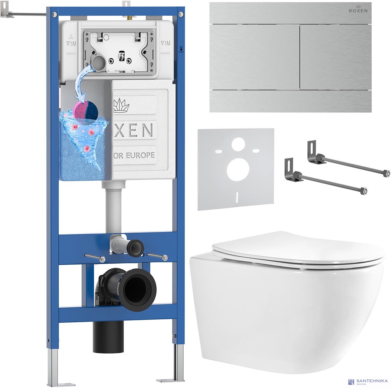 Комплект 6 в1 инсталляции и подвесного унитаза Roxen StounFix Dual Fresh 868459