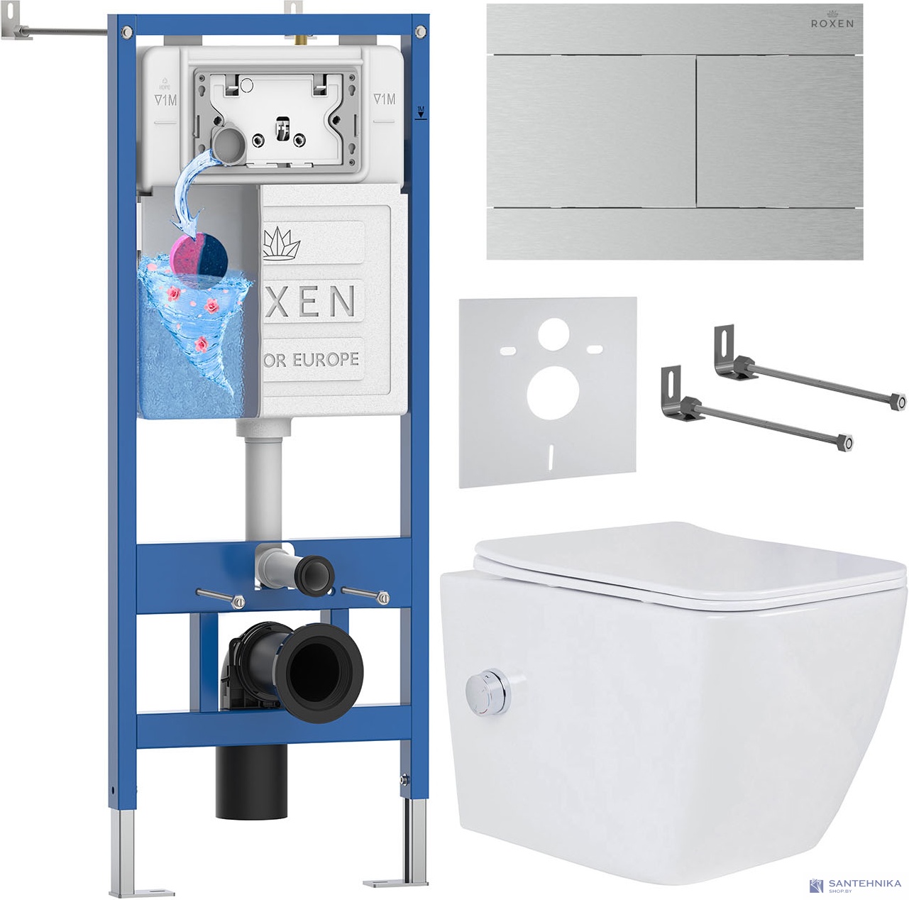 Комплект 6 в1 инсталляции и подвесного унитаза Roxen StounFix Dual Fresh 868571