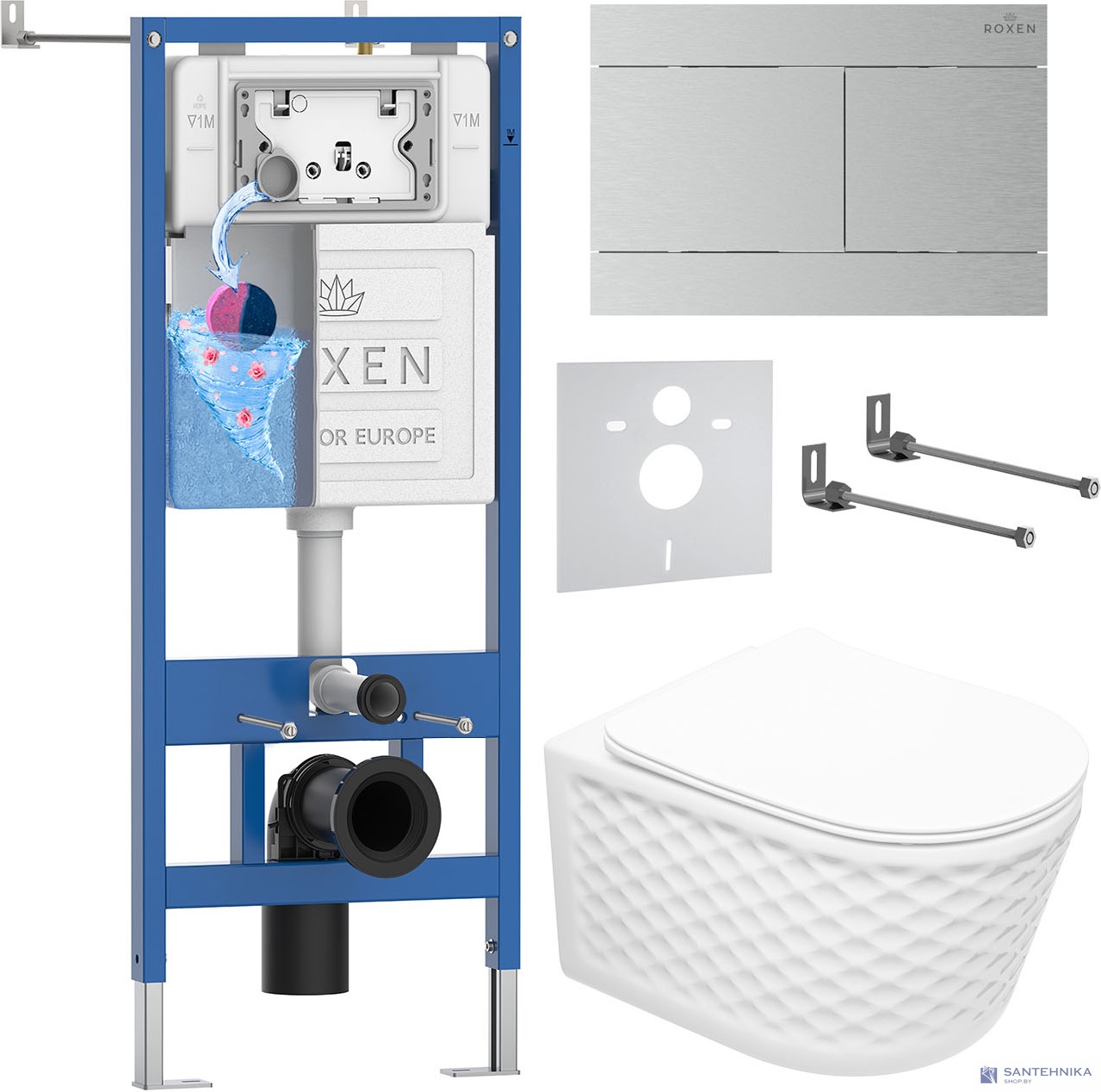 Комплект 6 в1 инсталляции и подвесного унитаза Roxen StounFix Dual Fresh 868595