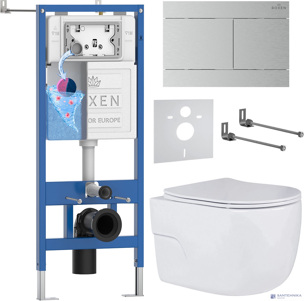 Комплект 6 в1 инсталляции и подвесного унитаза Roxen StounFix Dual Fresh 868573